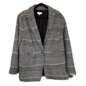 Women's Loft Black White Houndstooth Wool Blend Blazer Size 18
